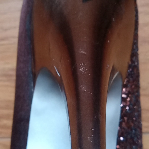 ELEGANT Brown Glitter Crystal Sequined / Satin Jeweled Shoes with bows - Picture 7 of 9